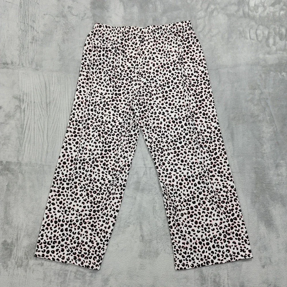 Kate‎ Spade Pants Womens M Black Pink Leopard Print Jersey Capri Pajama Lounge
